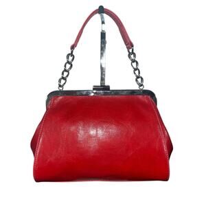 Vintage Amanda Smith Red Leather Handbag Kiss Lock Frame with Coin Purse